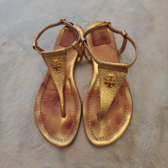 Tory Burch Shoes - Tory Burch gold thong sandal  with logo size 7m